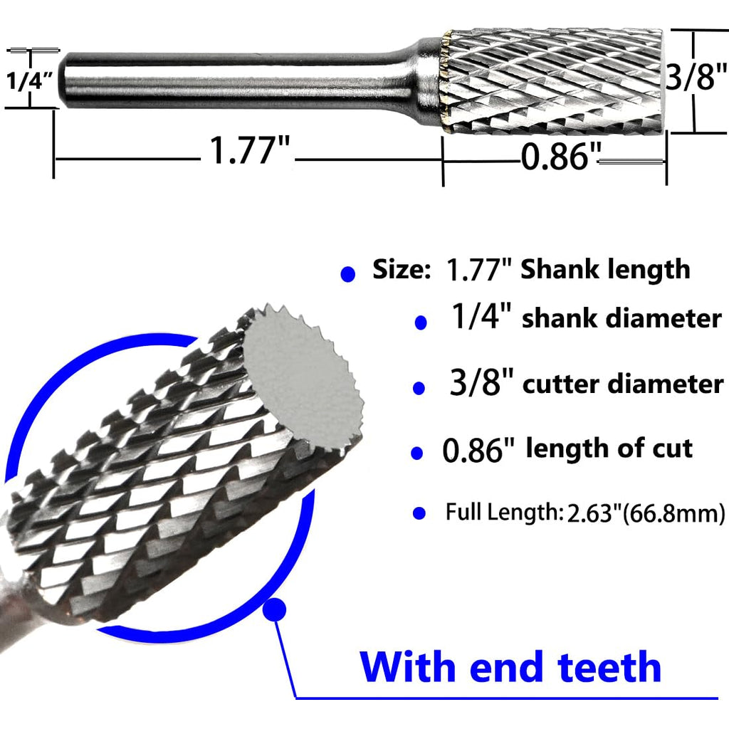 KOTVTM Carbide Burr Set 1/4" Shank SA-3 Die Grinder Bits Tungsten Double Cut Burr Bits (3/8" Cutter Dia X 0.86" Cutter Length) for Die Grinder Kits Metal Grinding Drilling Polishing (1pcs)
