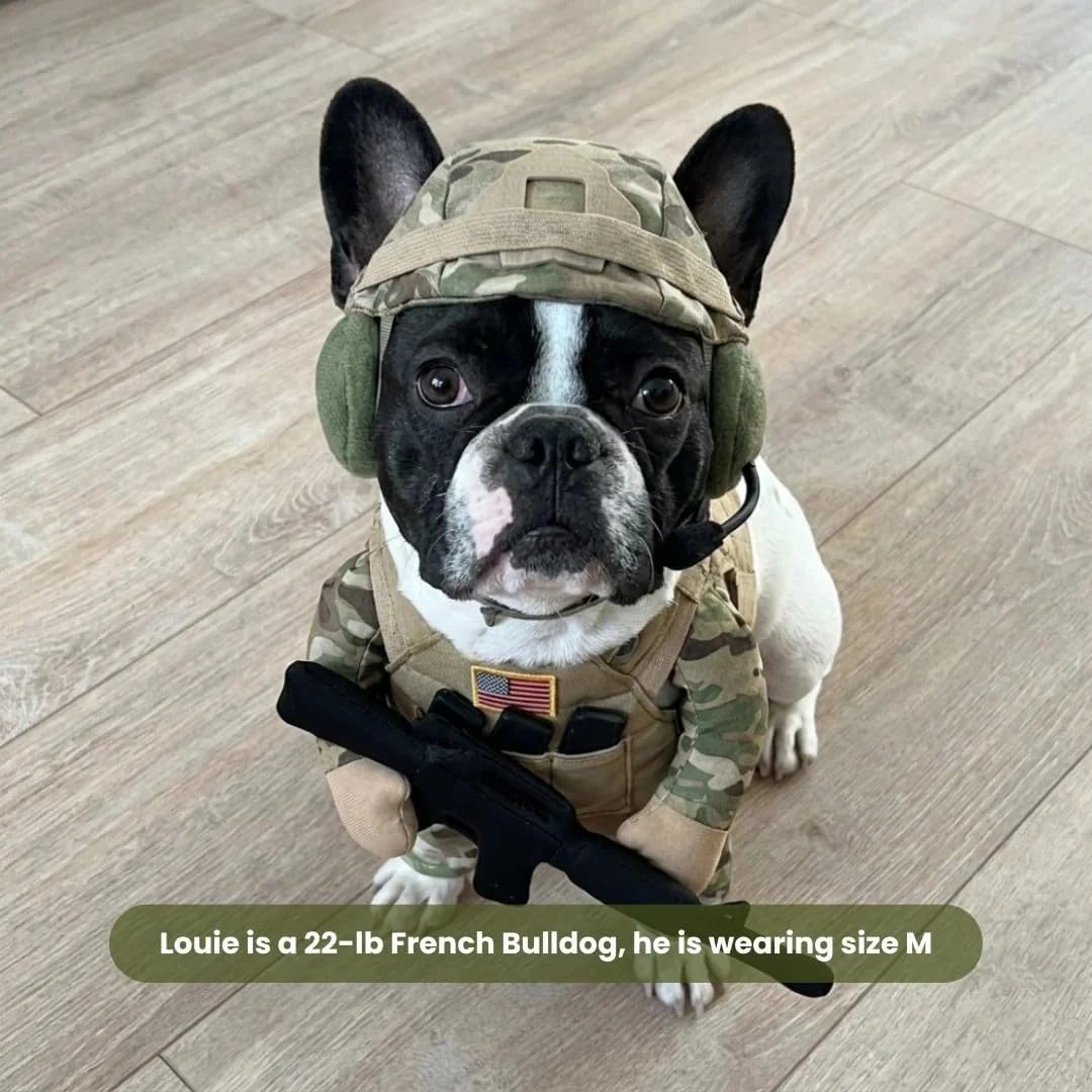 Funny Tactical Soldier Pet Costume Front-Facing Military Uniform