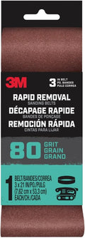 3M Rapid Removal 3 in. x 21 in. Power Sanding Belt, 80 Grit, 1/Pack