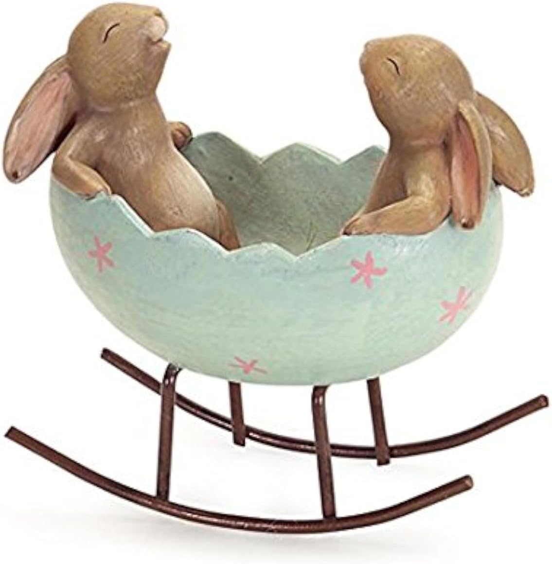 Laughing Bunny Rabbits Rocking in an Easter Egg Cradle Spring Easter Decoration Vintage Rustic Country Bunnies Rabbit