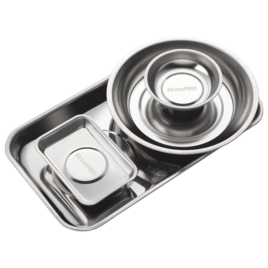 4-Pack Magnetic Parts Tray Set, Heavy-Duty 3"/6" Round & Square