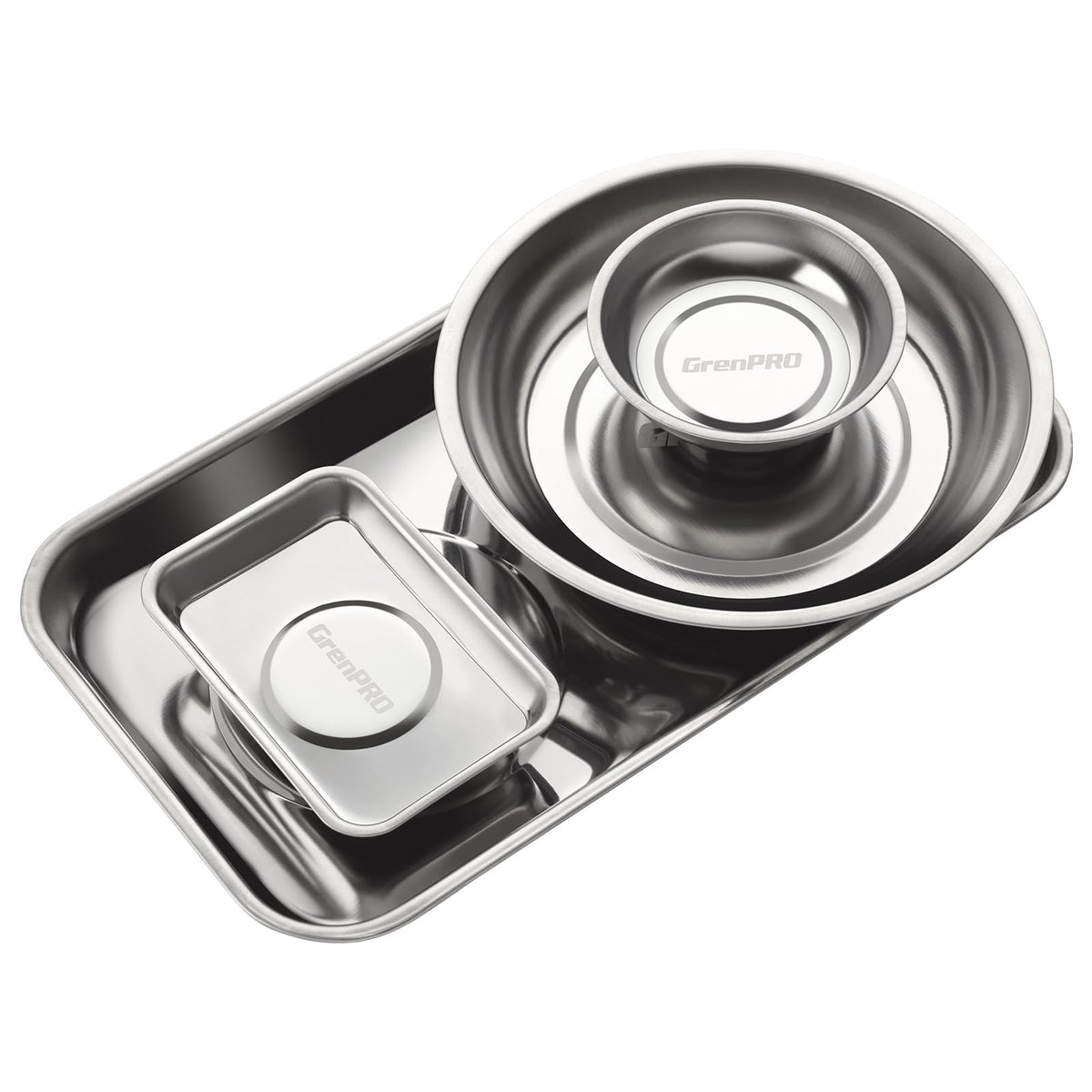 4-Pack Magnetic Parts Tray Set, Heavy-Duty 3"/6" Round & Square