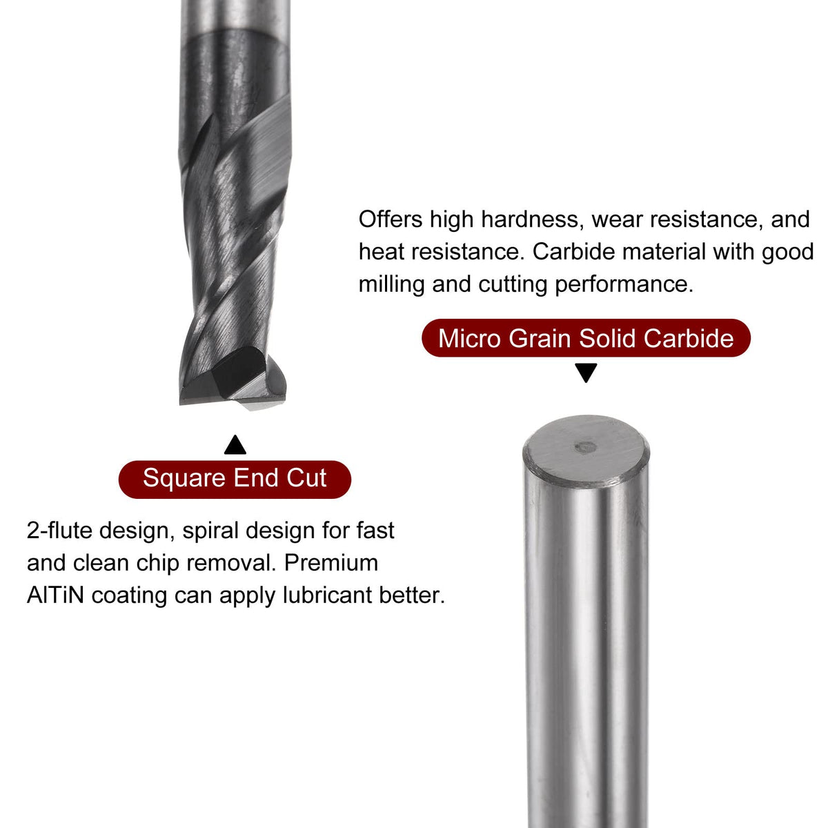 HARFINGTON Square End Mill 5.5mm x 13mm Cutting 6mm Shank Micro Grain Solid Carbide AlTiN Coated 2 Flutes Milling Bit Cutter for Alloy Hardened Steel Aluminum