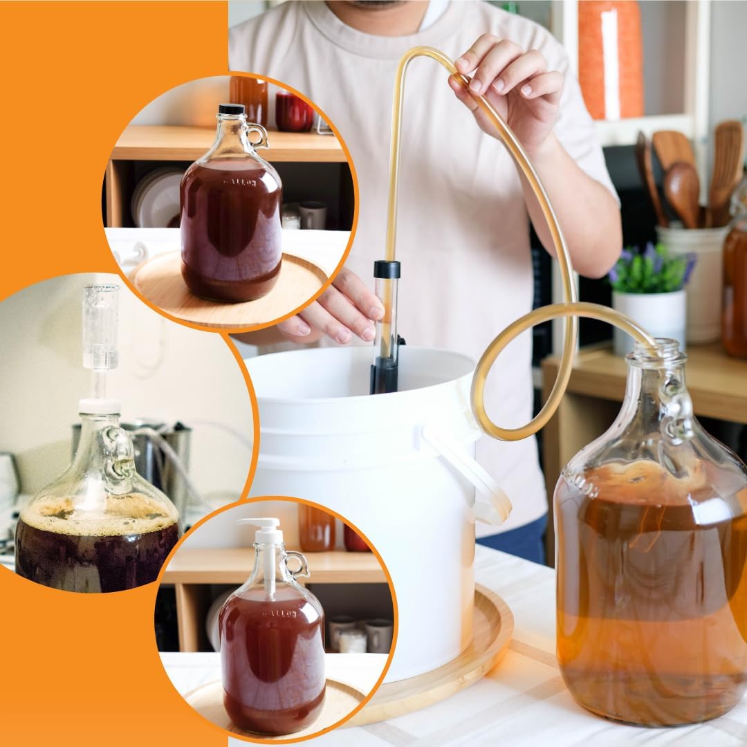 1 Gallon Glass Jug with Airlock with a #6 Rubber Bung and Polyseal Cap | Clear Fermentation Jug for beer, wine