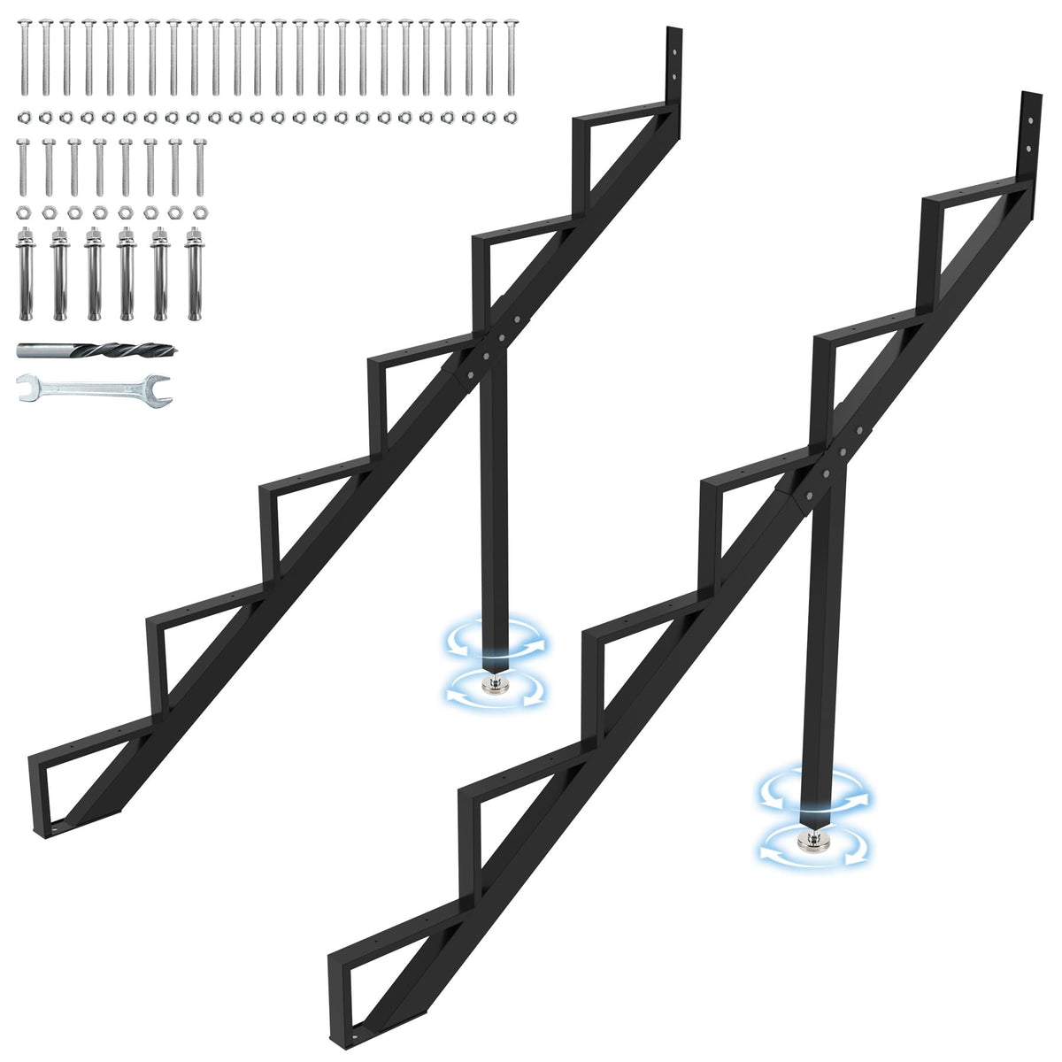 Steel Stair Step Riser 6-Step, Metal Stair Stringer with Reinforcing Support Legs, Heavy Duty Steel Stair Stringer