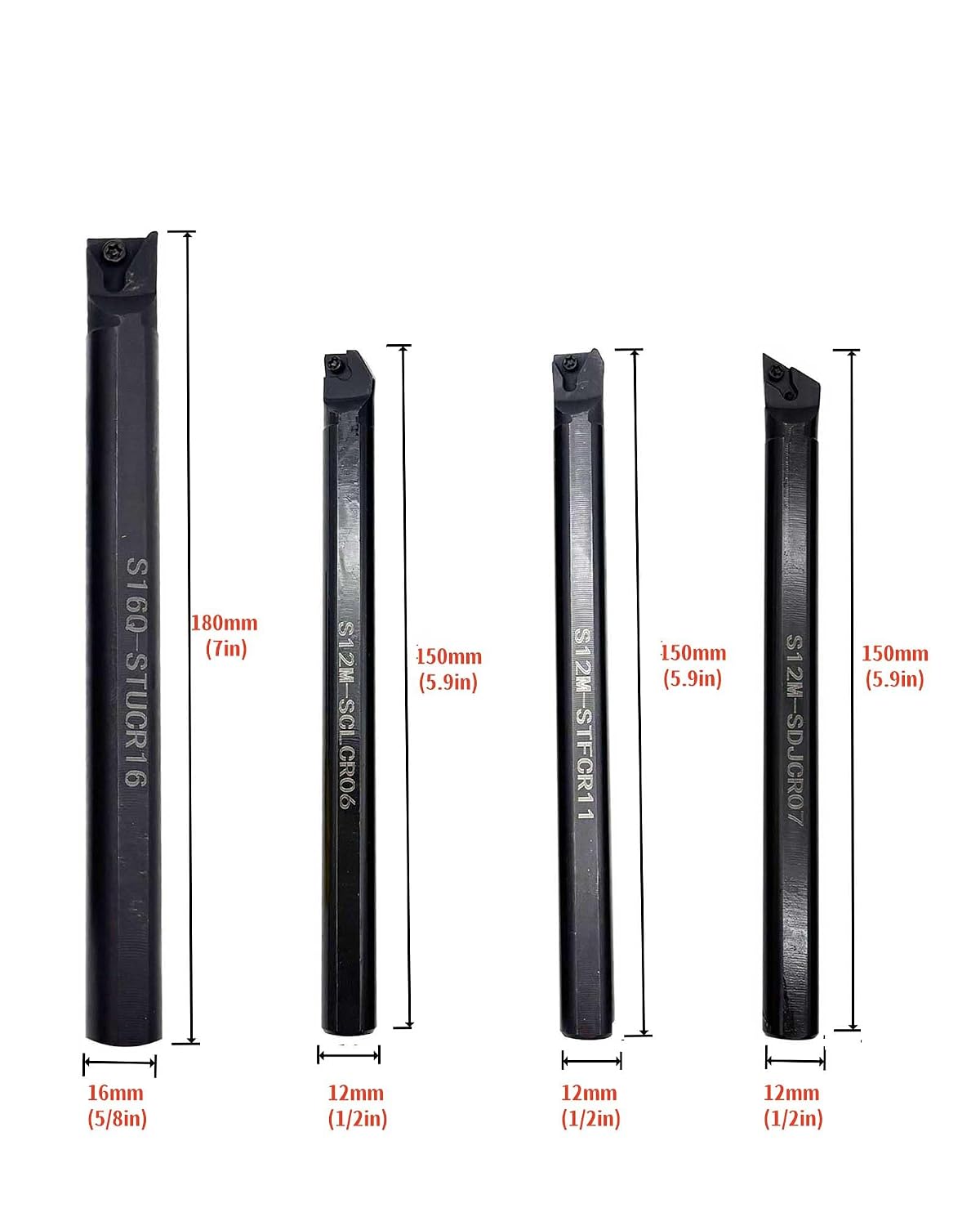 1/2in Indexable Turning Tool Holder Boring Bars with Carbide Turning Inserts