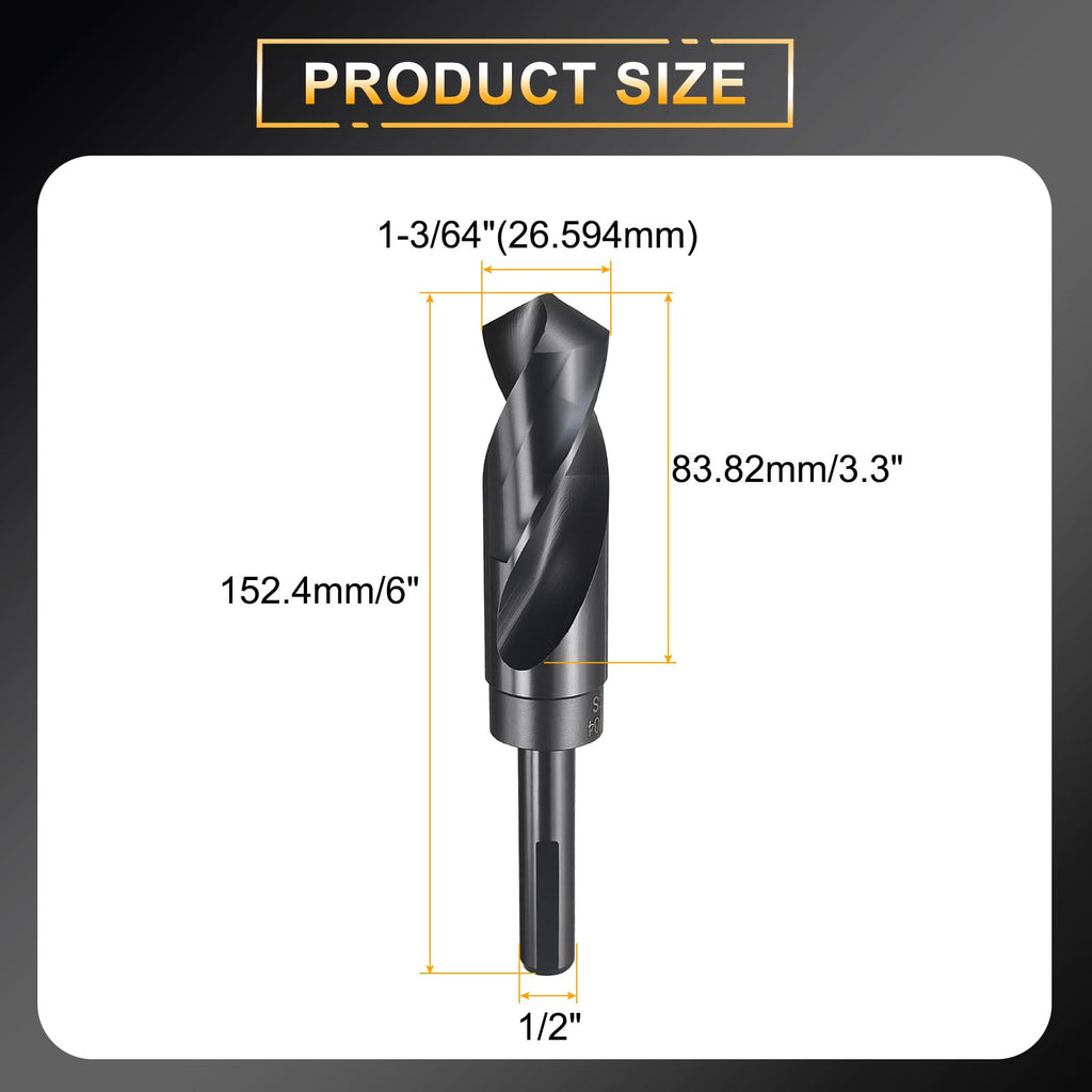 HARFINGTON 1-3/64" Drill Bit 1/2" Reduced Shank 3-Flat 4241 HSS 118°