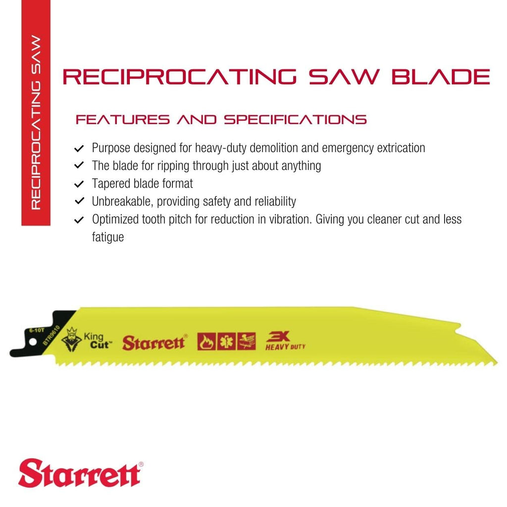 Starrett King Cut Reciprocating Saw Blade, 9" L, 1" W, 0.63" H, 5‑Pack