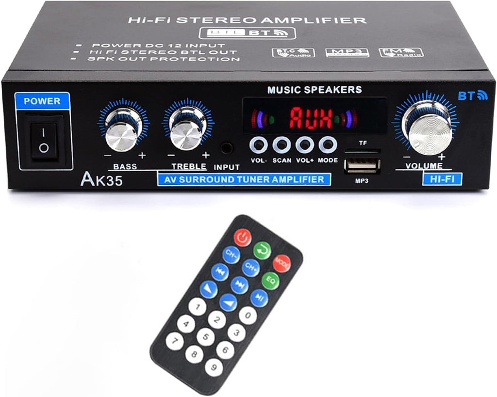 AK35 Stereo Amplifier Home Audio Bluetooth 5.0 Max 200W 2.0 Channel Mini Amplifier Stereo Receivers for Car, Home