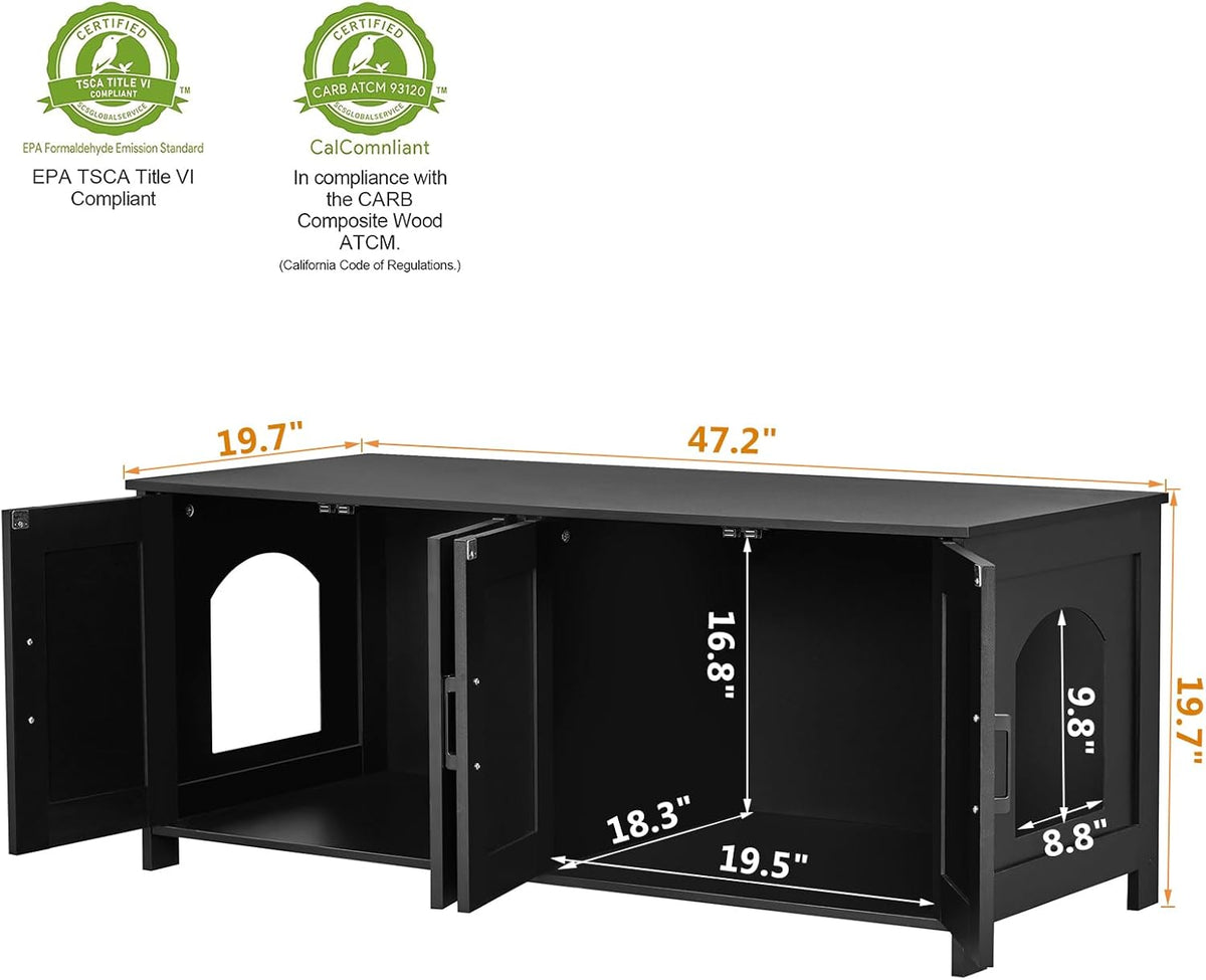 47.2”L Cat Litter Box Enclosure for 2 Cats, Black