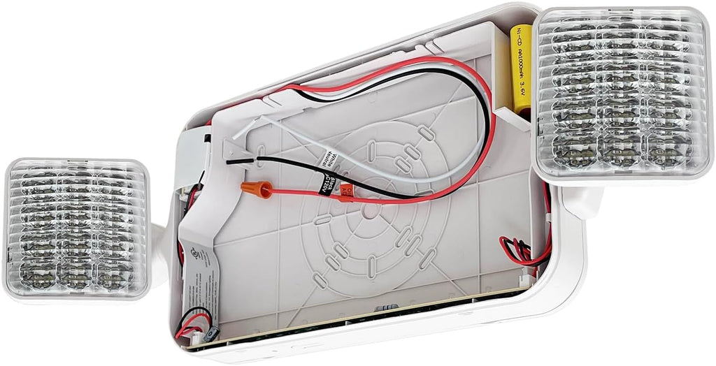 LFI Lights Standard COMBO UL 924 Listed, Exit Sign with Emergency Lights, Red LED, White, 120/277VAC Hardwired with Battery Backup, Optional Double Face and Knock Out Arrows, COMBO2RWBB