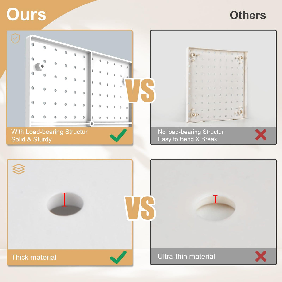 Plastic Pegboard Wall Organizer Kit, 12x12, 4 Pack, White