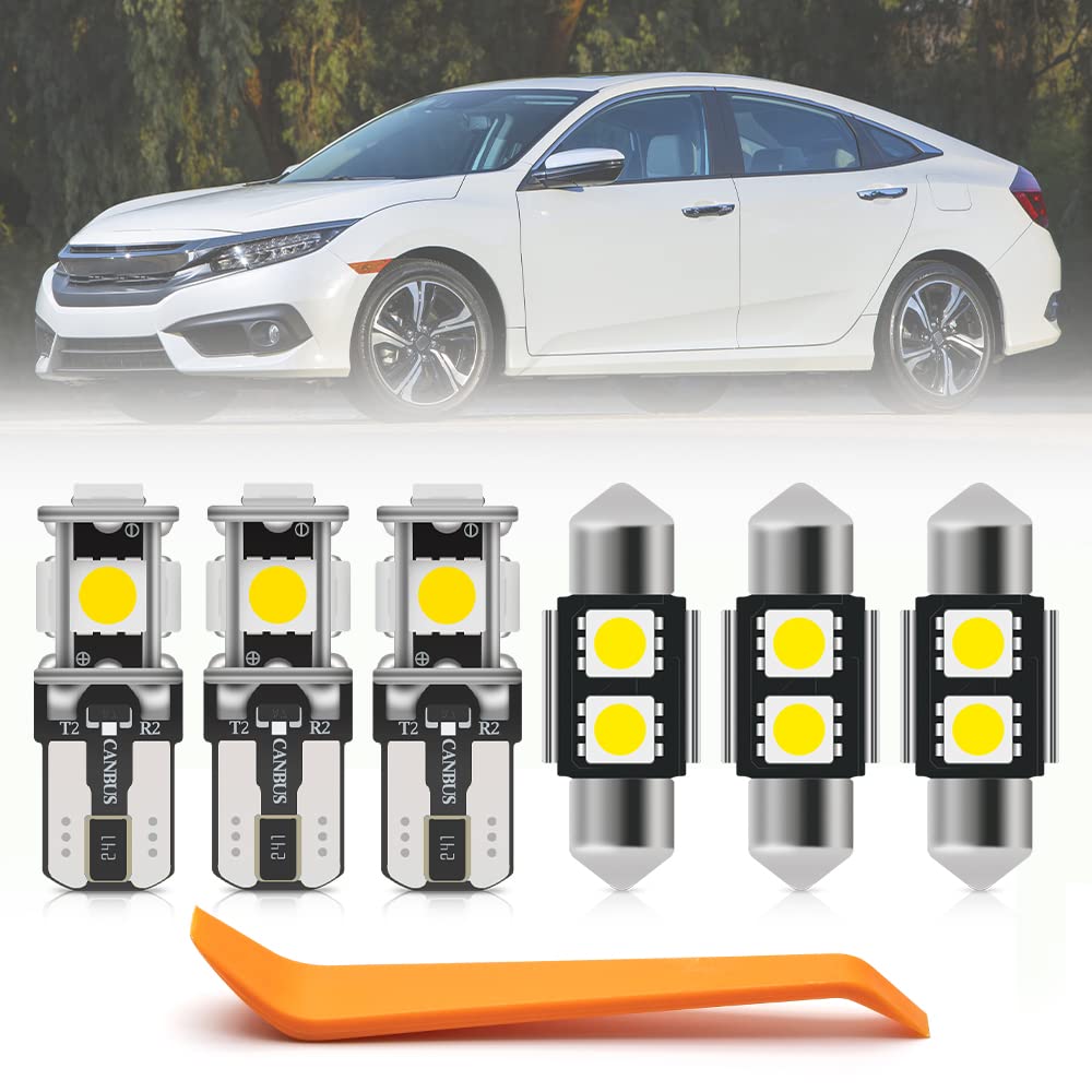 6Pcs LED Interior Light Bulbs Kit for Hon'da Civic 2006-2012 6000K White