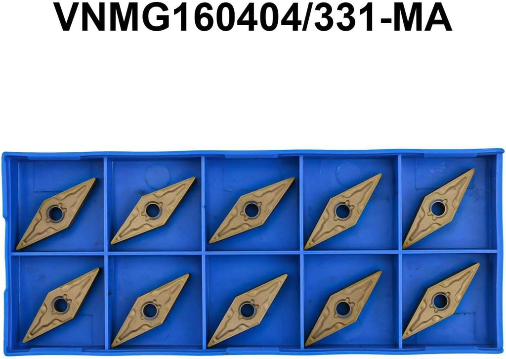 10Pcs VNMG160404-MA VNMG331 Carbide Turning Inserts For Lathe Tool Holder MTJNR/L, R0.4 Corner Radius, 0.150in Arbor Hole Diameter, For Semi-Finishing And Finishing Steel, Stainless Steel, Iron