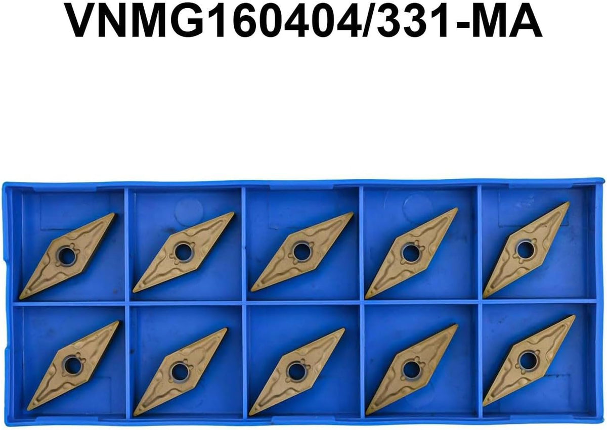 10Pcs VNMG160404-MA VNMG331 Carbide Turning Inserts For Lathe Tool Holder MTJNR/L, R0.4 Corner Radius, 0.150in Arbor Hole Diameter, For Semi-Finishing And Finishing Steel, Stainless Steel, Iron