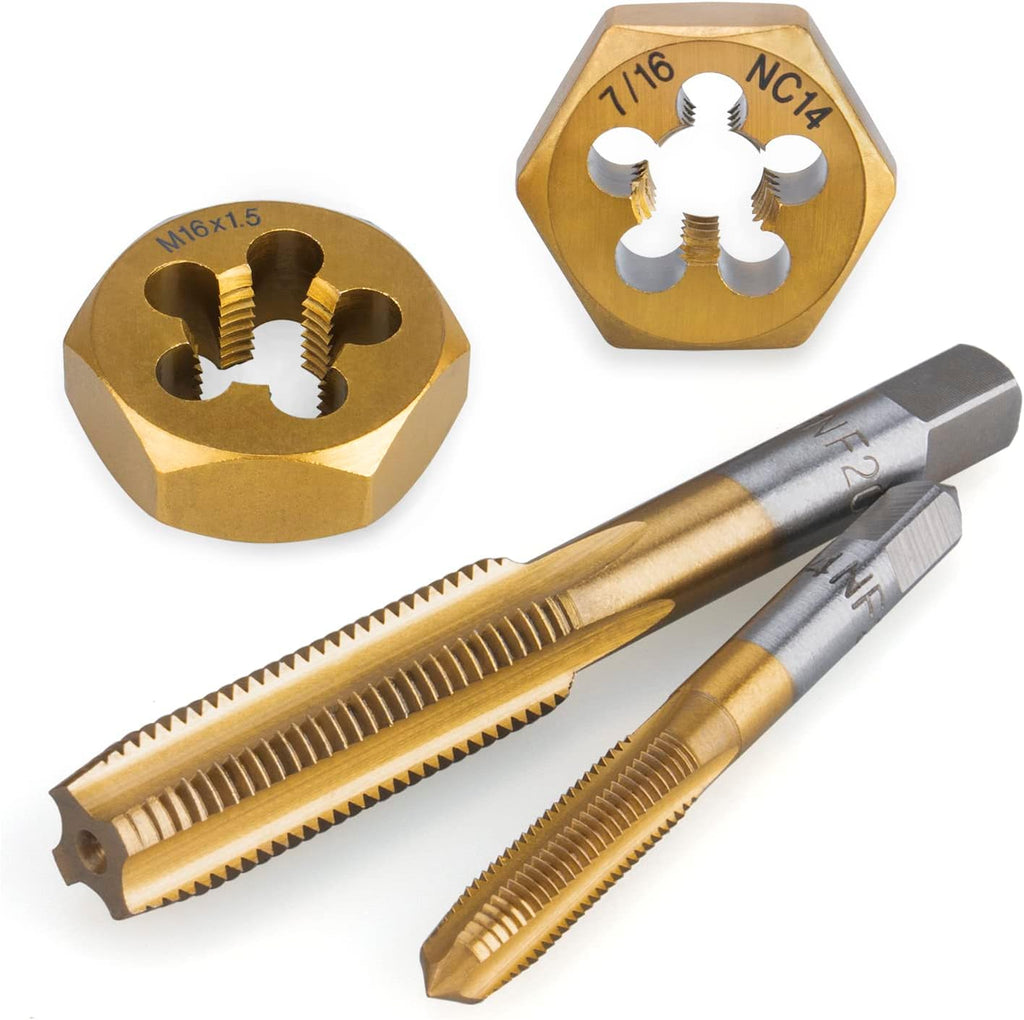86-Piece Master Tap and Hex Die Set, Premium Titanium Coating | SAE Size #4 to 5/8”, Metric Size M3 to M16 | For All Coarse, Fine, Pipe Threads | Complete with Holders, Stocks, Gauges and Metal Case