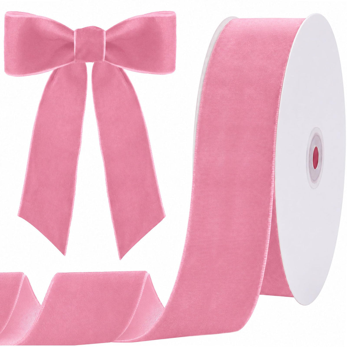 25 Yards Pink Velvet Ribbon for Christmas Tree, 1.5 Inch