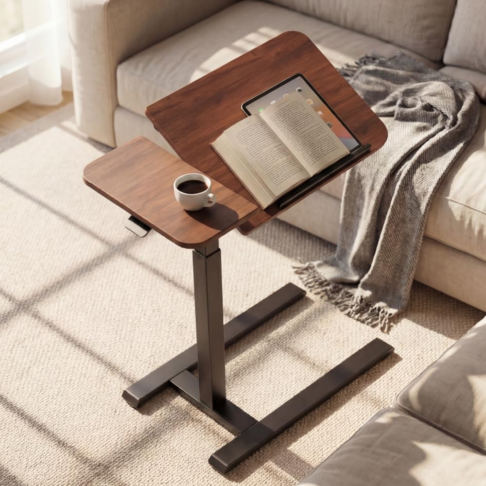 28" Overbed Table with Wheels,Dual-Tiltable Hospital Medical Over Bed Table