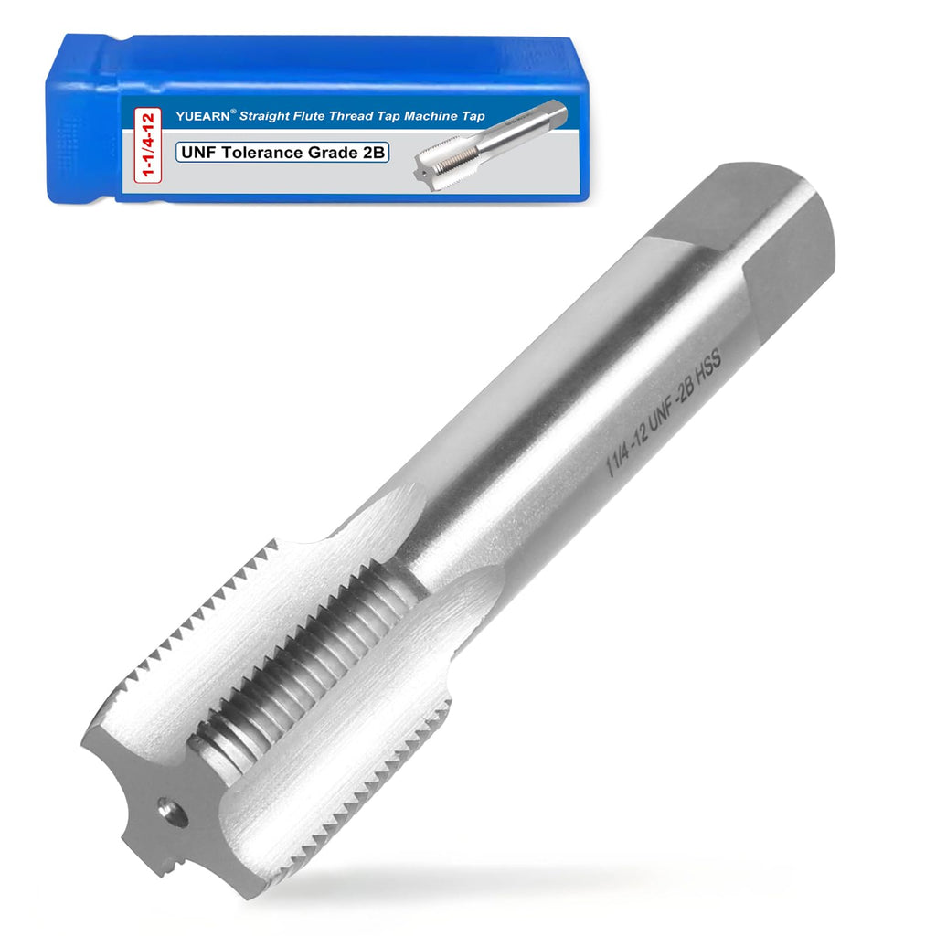 1-1/4"-12 UNF Right Hand Straight Flute Machine Thread Tap, 1-1/4"-12 TPI HSS High-Speed Steel 2B, for Precision Tapping in Metalworking
