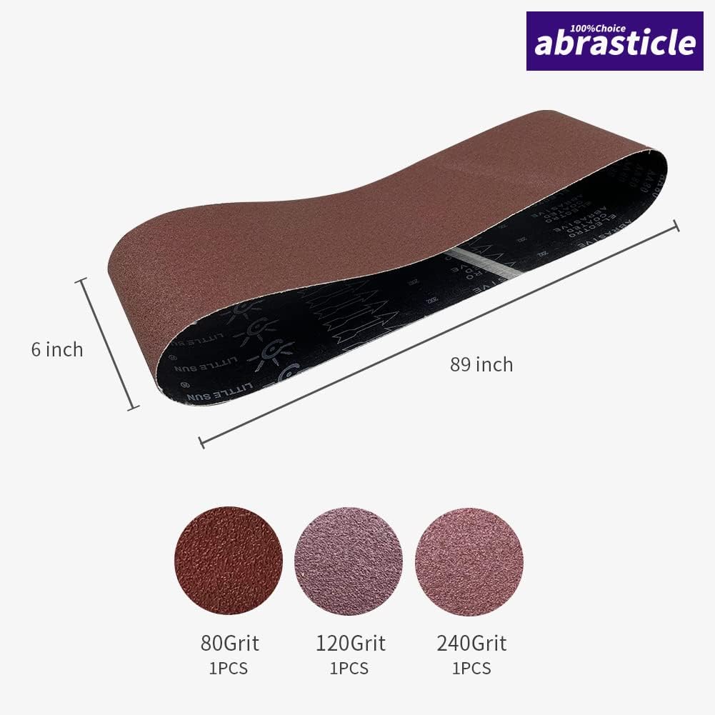 3 Pcs 6 x 89 Inch Assorted Aluminum Oxide Sanding Belt - 80/120/240 Grit