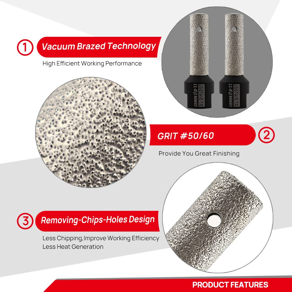 DT-DIATOOL Diamond Finger Bit 15mm Coated Milling Bit for Tile Grinder Enlarging Polishing Holes on Porcelain Ceramic Granite Marble Countertop, 5/8 inch-11 Thread
