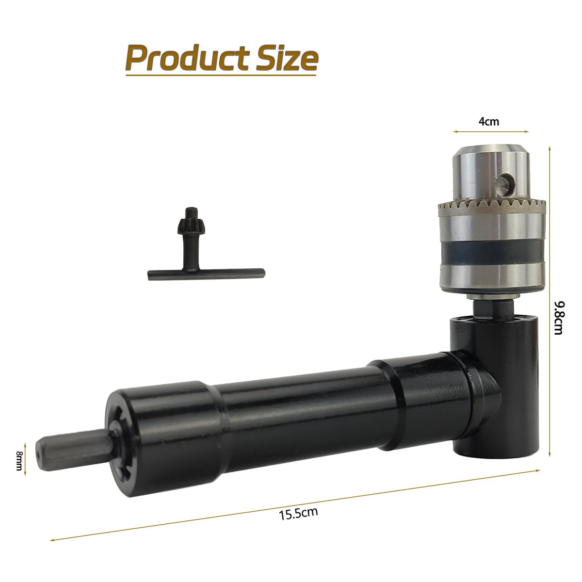 90° Right Angle Drill Adapter 3/8" Chuck 8mm Hex Shaft for Cordless