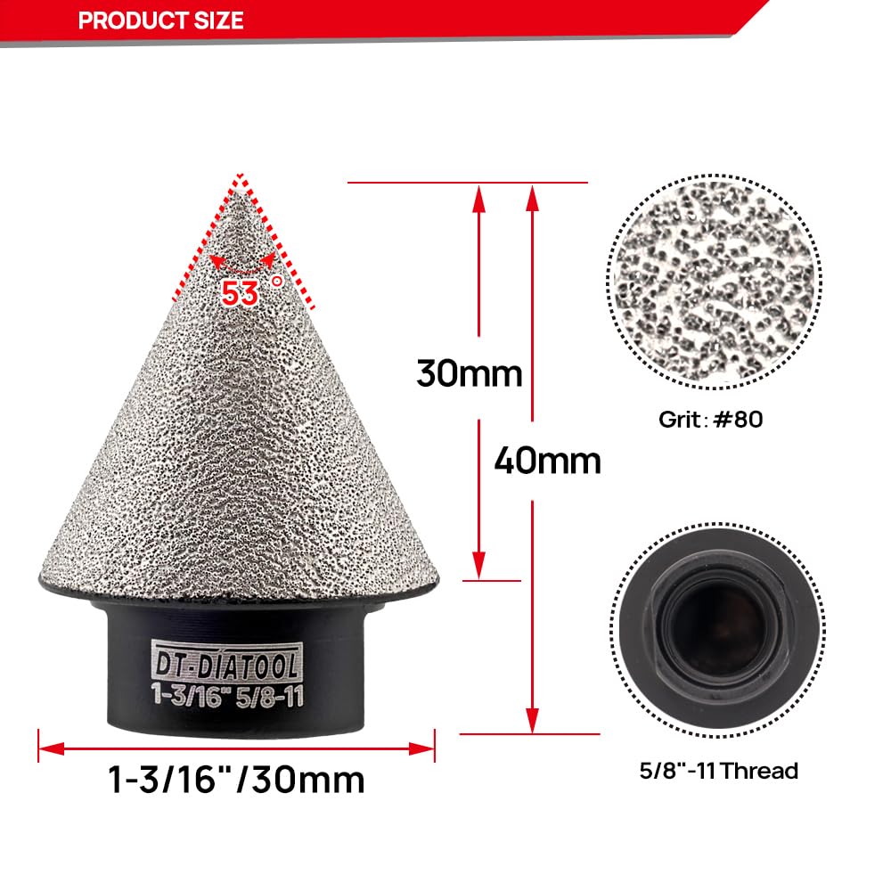 DT-DIATOOL Diamond Beveling Chamfer Bit 1-3/16 Inch, 2-Pack for Tile Porcelain Ceramic Granite Marble Existing Holes Enlarging Polishing Shaping Trimming Repairing