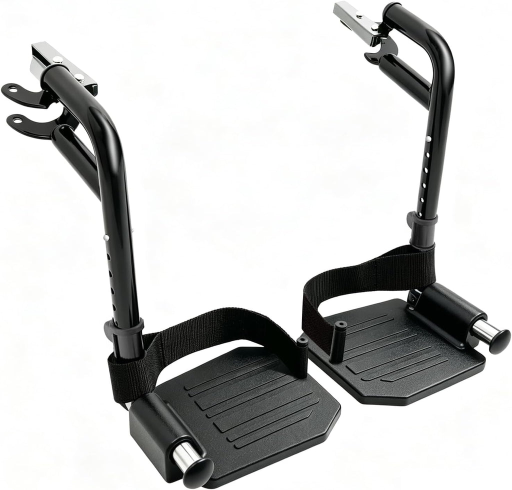 Wheelchair Footrest Replacement, Premium Wheelchair Foot Rest with Heel Loop, Universal Swing-Away Wheelchair Replacement Parts for Standard Wheelchairs (1 Pr, Black)