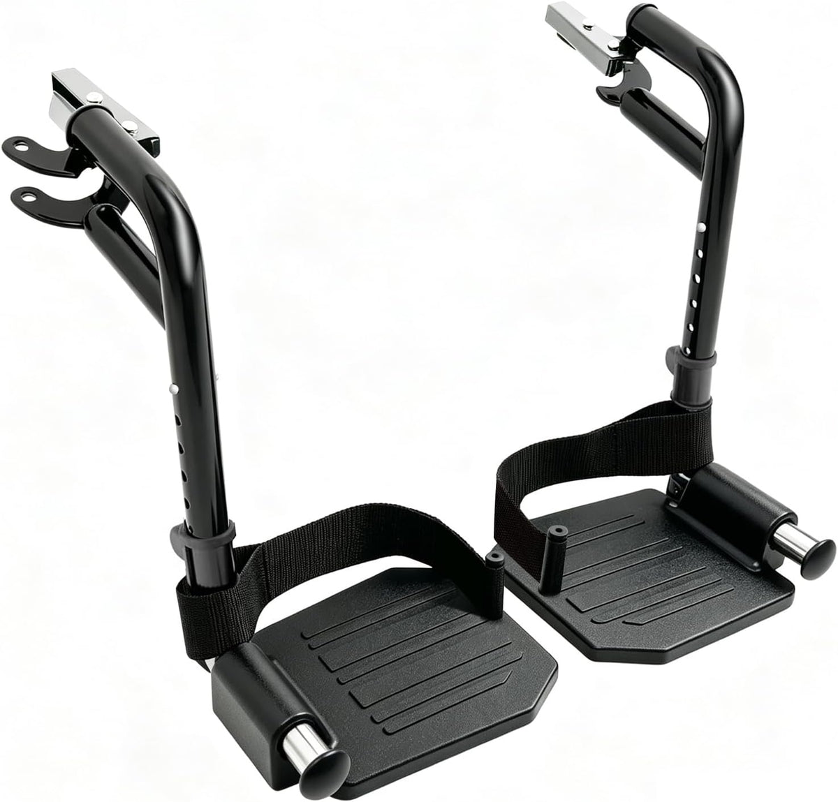 Wheelchair Footrest Replacement, Premium Wheelchair Foot Rest with Heel Loop, Universal Swing-Away Wheelchair Replacement Parts for Standard Wheelchairs (1 Pr, Black)