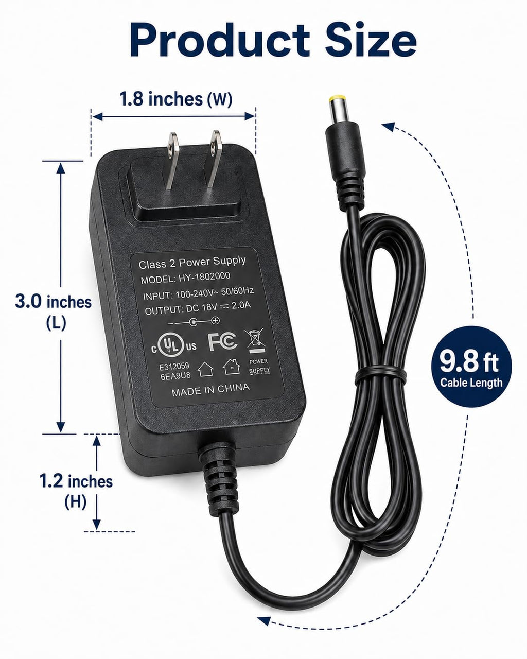 18V Power Adapter Replacement for Milwaukee 23-81-0701 M18 Cordless Fan, Class 2 Power Supply Cord with 9.8Ft Extra Long Cable, Compatible with Milwaukee 0886-20 M18 Jobsite Fan Charger