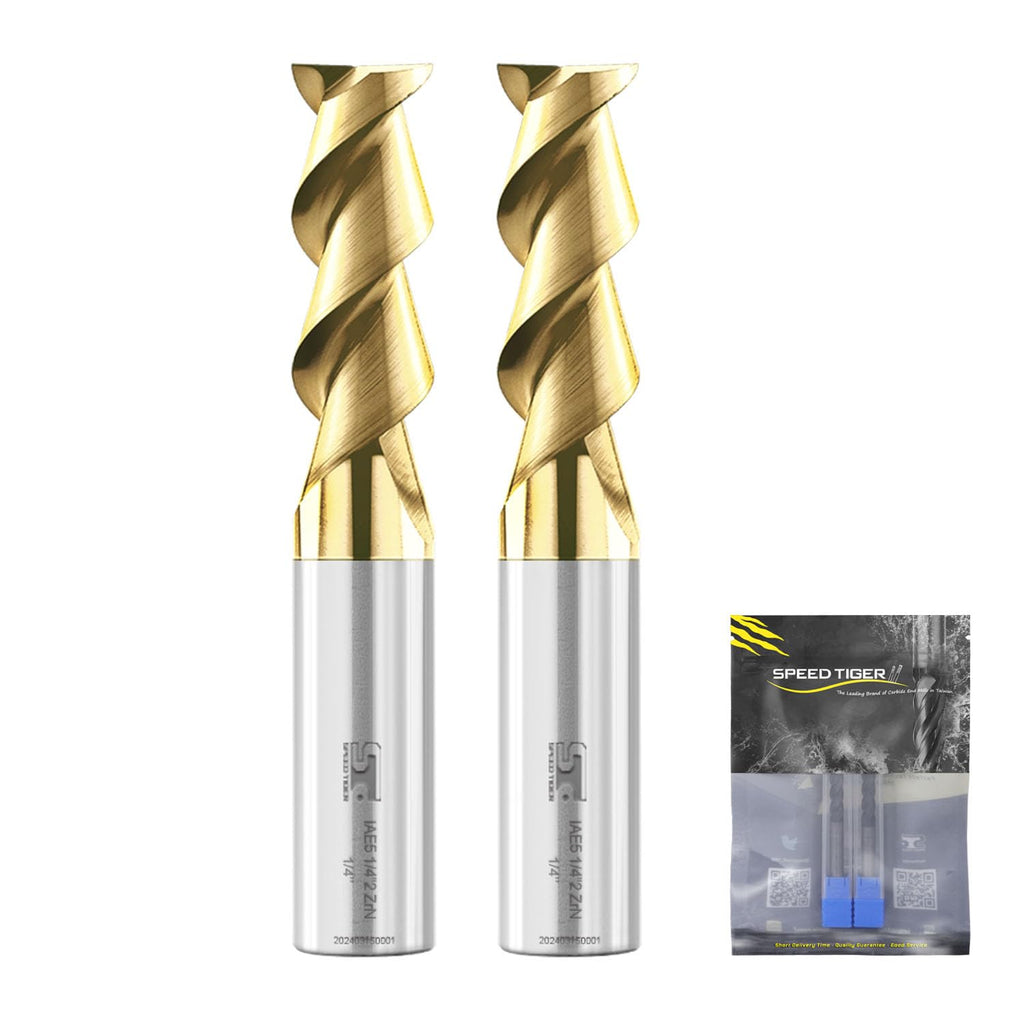 SPEED TIGER Carbide Square Nose End Mill with ZrN Coating - 2 Flute - IAE5-1/4 2T-ZrN (2 Pieces, 1/4")- for Milling Aluminum Applications – Mill Bits Sets for DIYers & Professionals