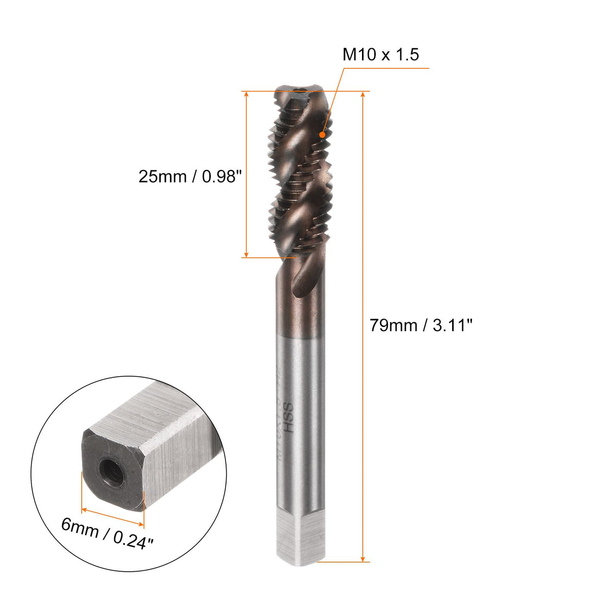 HARFINGTON Metric Spiral Flute Tap M10 x 1.5 AlTiN Coated M35 High Speed Steel Machine Screw Thread Milling Tap Tapping Threading Tools