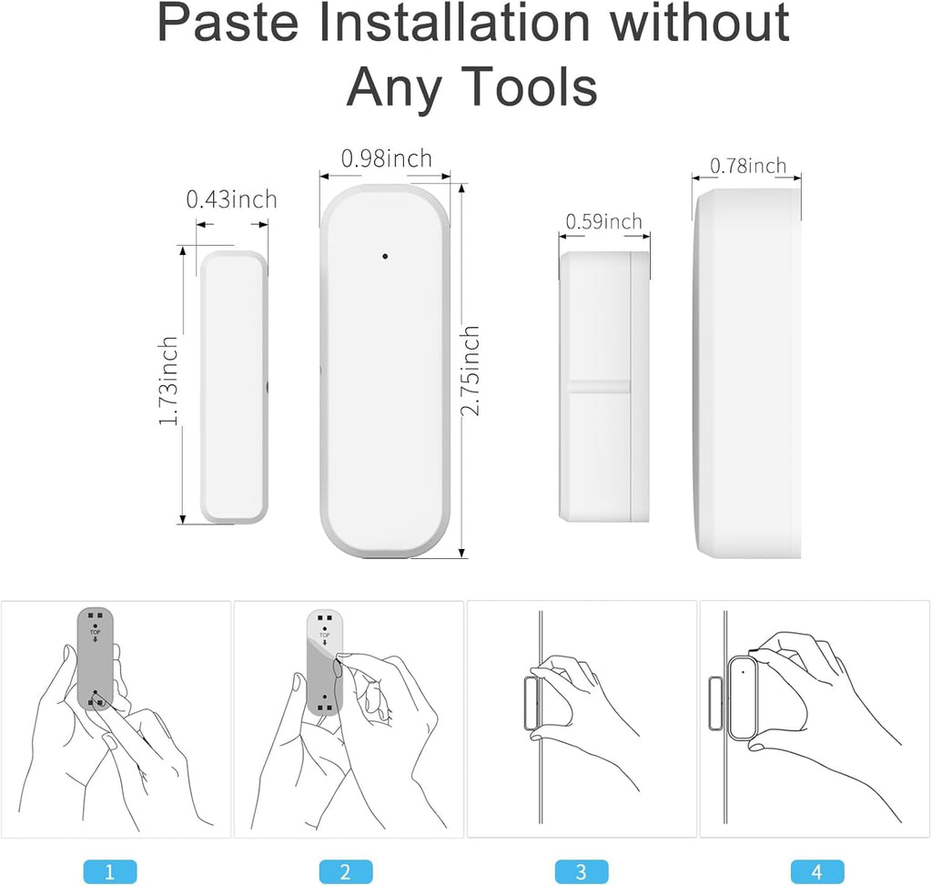 WiFi Door and Window Sensor, Smart Home Security Alert System, 2.4G Wireless, Compatible with Alexa, Google Home