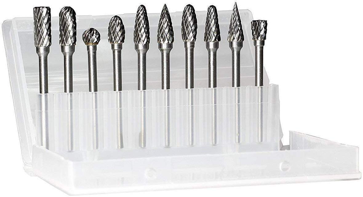 JESTUOUS Carbide Burr Set 1/8 Inch Shank with 1/4 Head Double Cut 10pcs