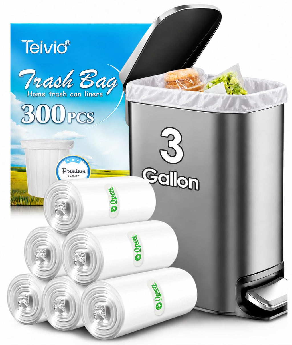 Small Clear Trash Bags 3 Gallon 300 Count Unscented Garbage Bags