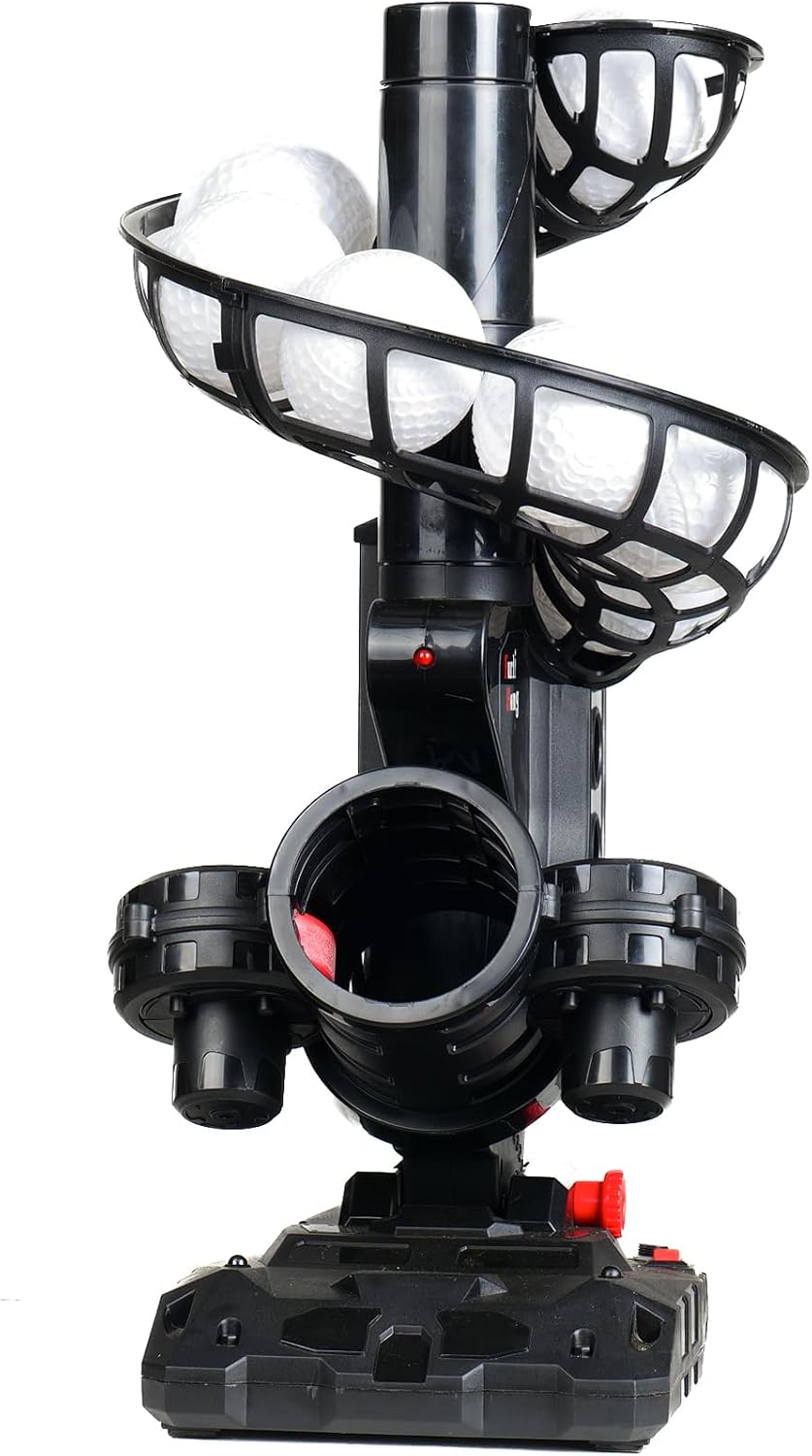 388BH Baseball Pitching Machine, 4 Adjustable Angles, 3 Pitch Angles, Power Bank/Battery Powered, Includes 9 Training