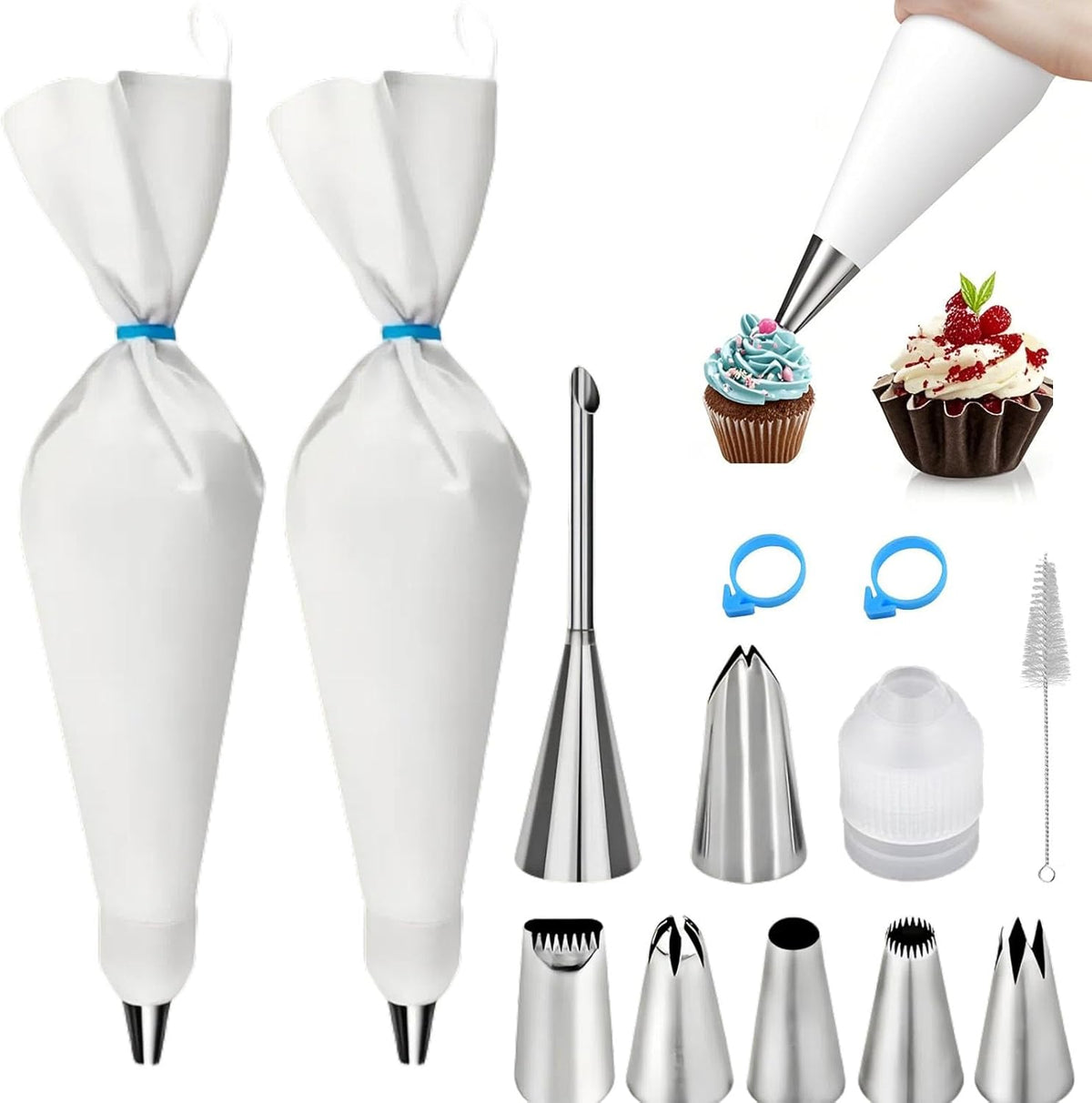 Reusable Piping Bags and Tips Set - 16inch Pastry Bags for Cake Decorating, Cupcakes, Cookies | Durable Cotton
