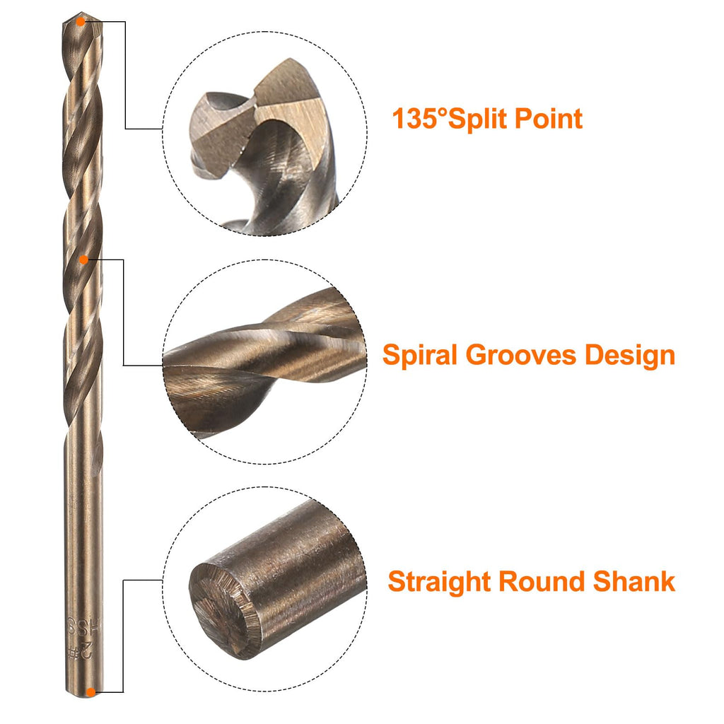 HARFINGTON 12pcs Cobalt Drill Bit, #2 0.221" HSS-CO Aircraft Twist Drill Bit with Straight Round Shank for Drilling Stainless Steel Cast Iron Tough Material