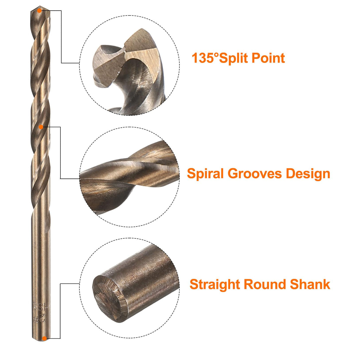 HARFINGTON 12pcs Cobalt Drill Bit, #2 0.221" HSS-CO Aircraft Twist Drill Bit with Straight Round Shank for Drilling Stainless Steel Cast Iron Tough Material