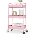 3 Tier Metal Rolling Cart, Utility Storage Cart with Wheels, Pink