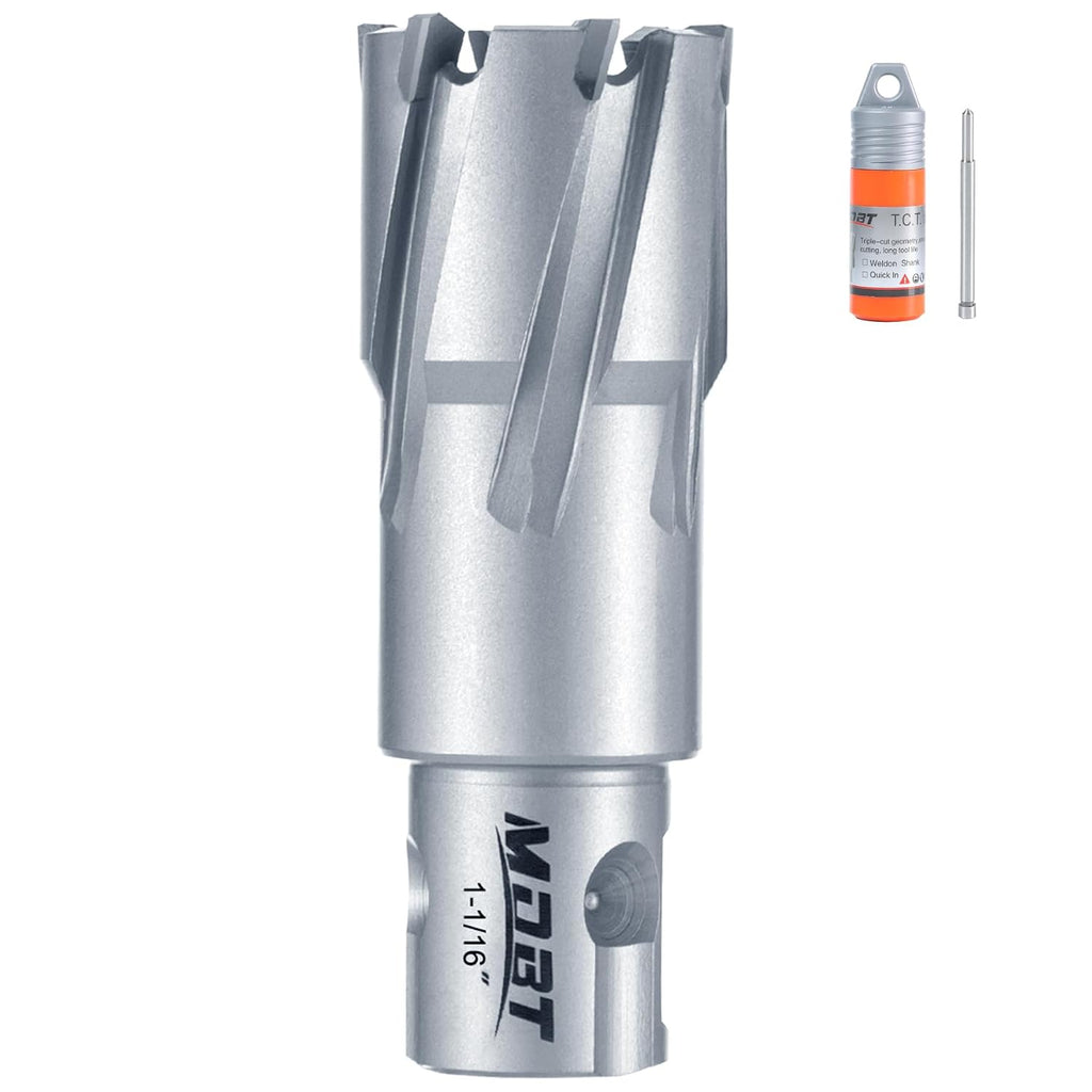 TCT Annular Cutter, 1-1/16" Diameter and 1-3/8depth, Universal Shank Compatible with 3/4" Weldon Shark and Other Standard Tool Holder, Carbide-Tipped Annular Cutter Mag Drill Bit with Pilot Pin