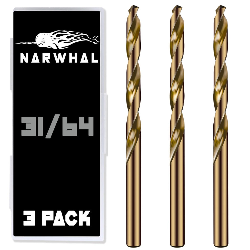 Narwhal 31/64 Inch Drill Bit (3 Pack) Cobalt for Metal & Stainless Steel