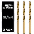Narwhal 31/64 Inch Drill Bit (3 Pack) Cobalt for Metal & Stainless Steel