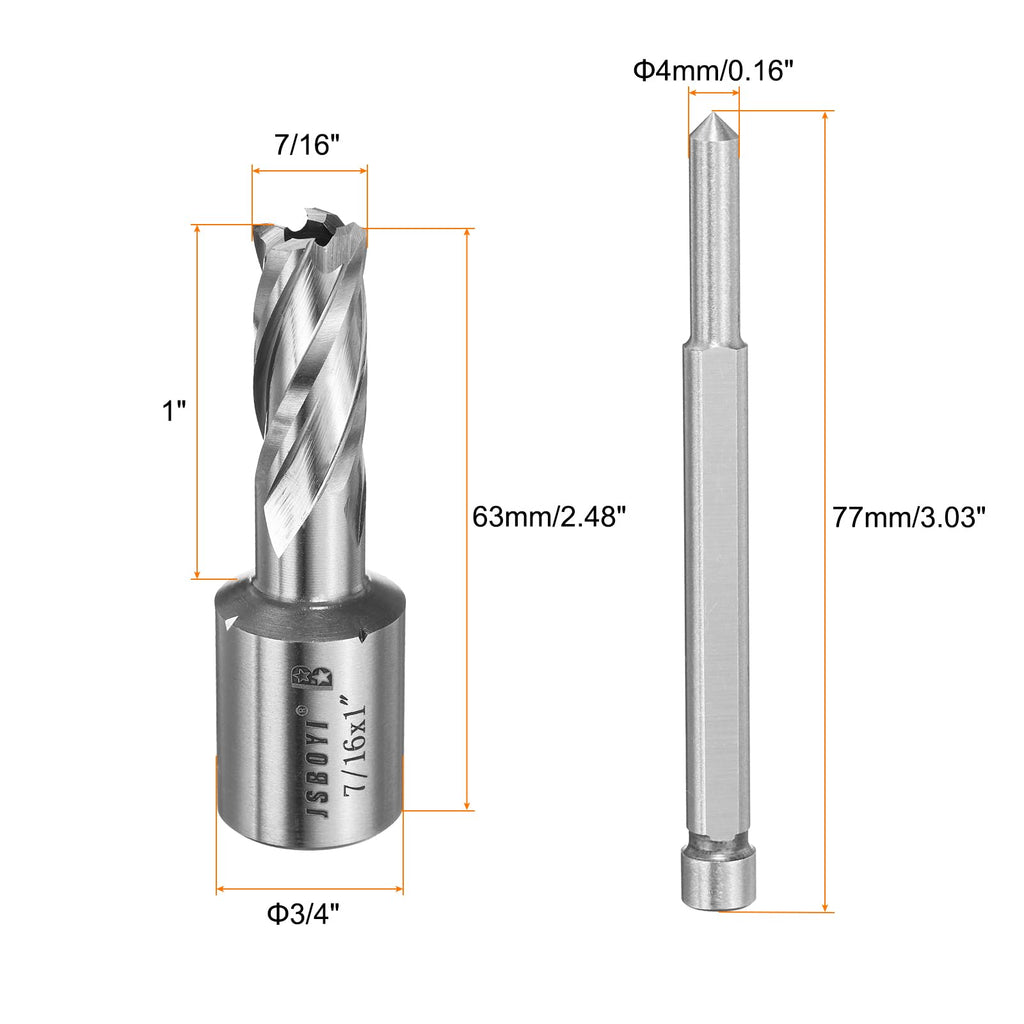 HARFINGTON Annular Cutter 7/16" Cutting Diameter Shank 3/4" with 1" Depth of Locating Pin M2 High-Speed Steel Drill Bit Annular Cutter for Standard Magnetic Drills Machine Tools Mills