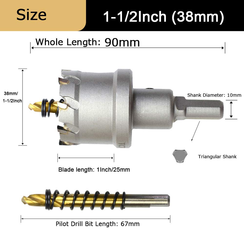 1-1/2'' Tungsten Carbide Tipped Hole Saw Drill Bit for Hard Metal Steel