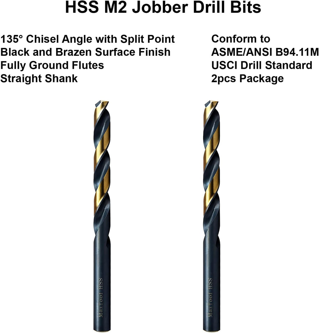 MAXTOOL Letter C 2pcs Identical Jobber Length Drills Dia 0.242" HSS M2 Twist Drill Bits Fully Ground Black-Bronze Straight Shank Drills; JBL02H10RCP2