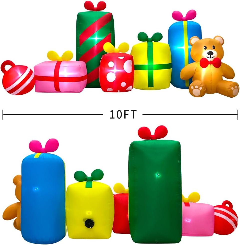 10FT Giant Christmas Inflatables Outdoor Decorations Gift Boxes and Bear