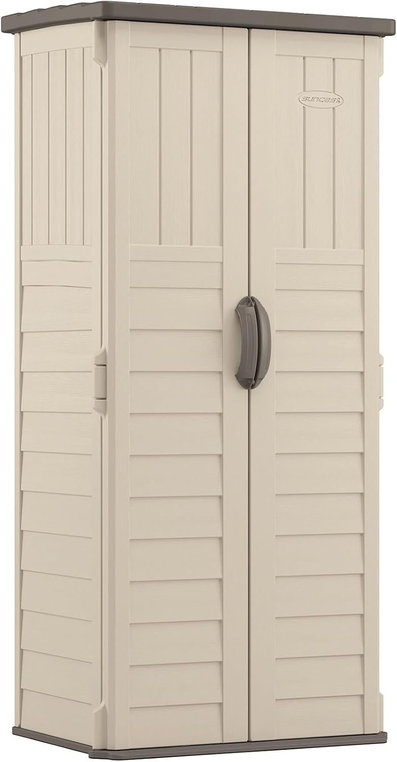 Vertical Outdoor Storage Shed with All-Weather Construction, Vanilla
