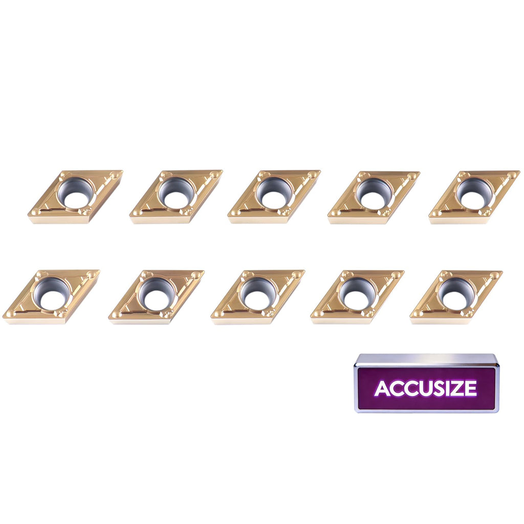 Accusize Industrial Tools Dcmt32.51 Tin Coated Carbide Inserts, 10 Pcs/Box, 2104-1014