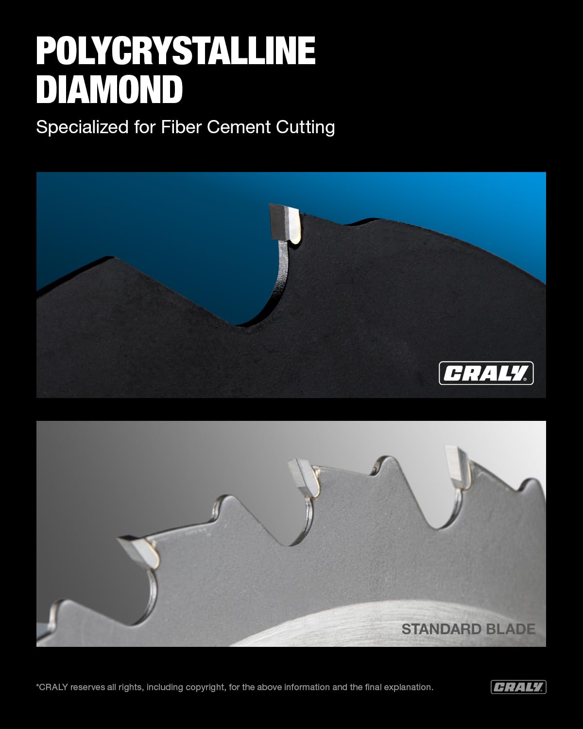 CRALY 10 Inch 6 Teeth Hardie Fiber Cement Circular Saw Blade, 5/8 Inch Arbor, Polycrystalline Diamond Tipped (PCD), Thin Kerf, Black Ice, for Laminate Flooring(C1006FC)